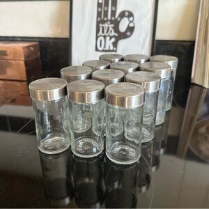 Williams Sonoma Set of 12 Clear Glass Spice Jars, Silver Lids